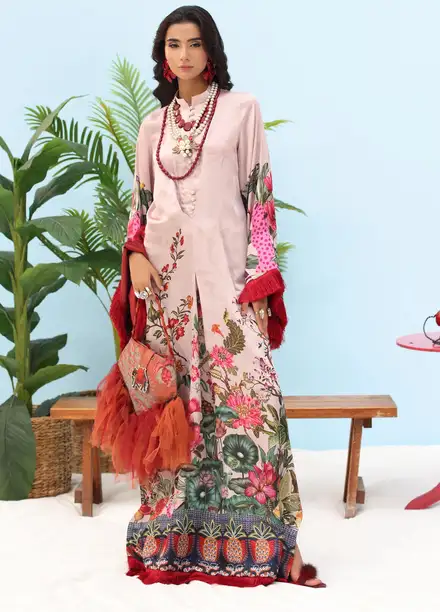 Resort by Musferah Pret Printed Silk 1 Piece Suit Blush Rose